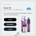 The Grape GB Hayati Pro Max Plus Vape Kit by Hayati is displayed alongside its box, which features a grape-themed design. Text emphasizes its rich grape and bubblegum candy flavor, and the device offers up to 6000 puffs. Three flavor icons display Grape, Bubblegum, and Candy.