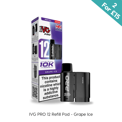 Grape Ice IVG PRO 12 prefilled replacement pod pack on a plain background