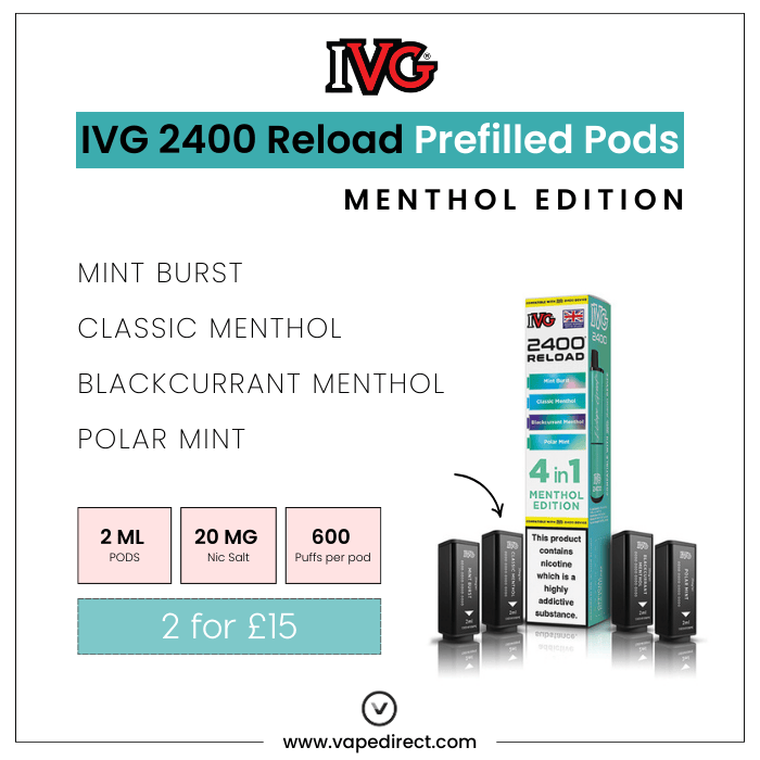 Menthol IVG 2400 Prefilled Pods - Vape Direct Menthol IVG 2400 Prefilled Pods - Vape Direct