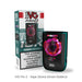 A green IVG PRO 2 Vape Device by I VG, featuring a 1000 mAh battery and a digital display with colorful graphics, stands next to its packaging, which provides information about nicotine addiction. Available at Vape Direct In Milton Keynes