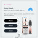 The Juicy Peach Hayati Pro Max Plus Vape Kit by Hayati is displayed alongside its packaging and device. Savor the ripe, sweet, and mellow flavors of peach and nectar in every puff. This vape kit delivers up to 6000 puffs and features Vape Direct branding.