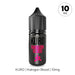 A sleek black bottle from Riot Squad, labeled "Kakigori Blood Nic Salt E-Liquid by Kuro," features a pink logo, black cap, and a "10mg" marker within a circle. Below, the text reads: KURO | Kakigori Blood | 10mg. This nic salt e-liquid delivers bold flavor notes, making it ideal for MTL kits.