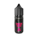 A black bottle labeled "Kakigori Blood Nic Salt E-Liquid by Kuro" from Riot Squad features bold black and pink text, with a vibrant pink logo at the bottom. Specially crafted for MTL kits, this nic salt e-liquid offers a refreshing blood orange essence.