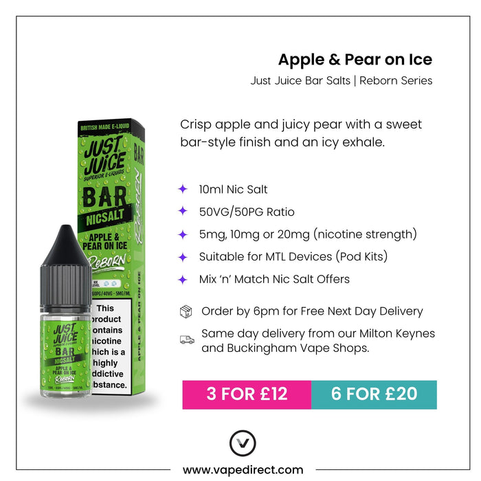 Apple & Pear Ice Nic Salt E-Liquid by Just Juice Bar Reborn