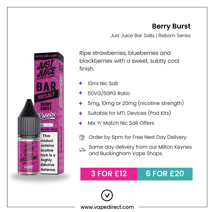 Berry Burst Nic Salt E-Liquid by Just Juice Bar Reborn