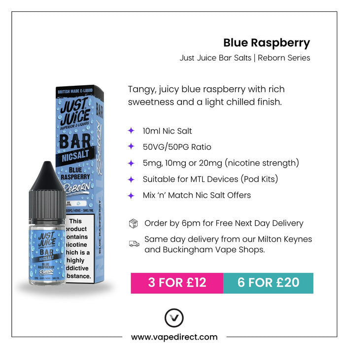Blue Raspberry Nic Salt E-Liquid by Just Juice Bar Reborn