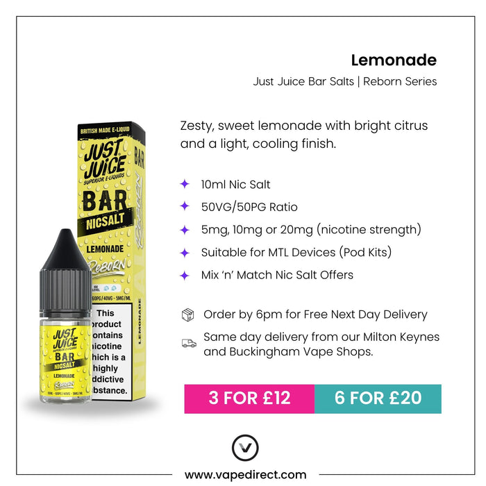 Lemonade Nic Salt E-Liquid by Just Juice Bar Reborn