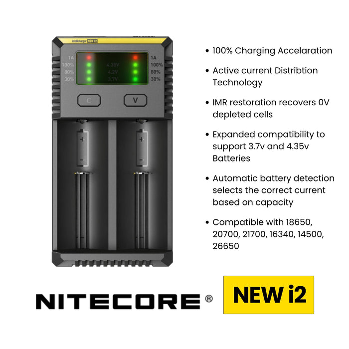 Key Features Nitecore New i2 Intellicharger two-slot battery charger