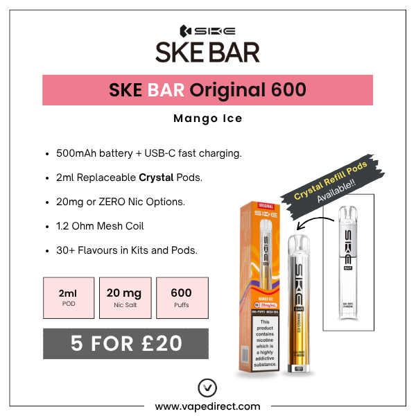 SKE BAR Mango Ice Pod Kit | 5 for 20 | Vape Direct SKE BAR Mango Ice Pod Kit | 5 for 20 | Vape Direct