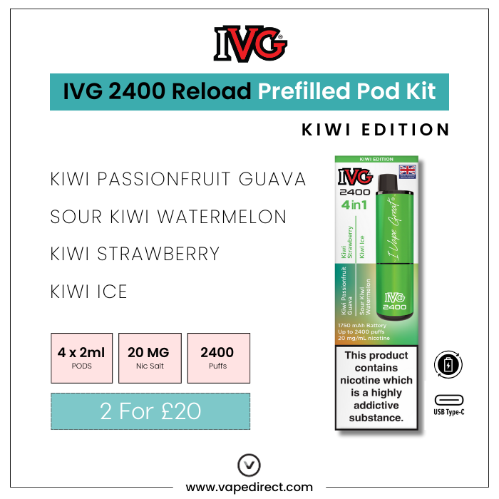 Kiwi Edition IVG 2400 Prefilled Pod Kit | Vape Direct Kiwi Edition IVG 2400 Prefilled Pod Kit | Vape Direct