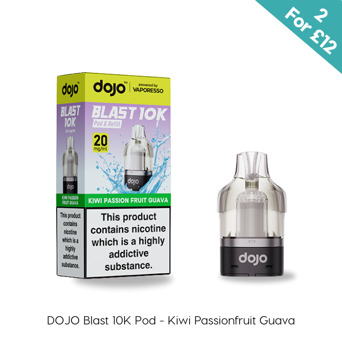 DOJO Blast 10K Pod packaging with nicotine warning label on a white background