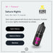 A product image for Sakura Nights Nic Salt E-Liquid by Riot Squad is shown. Text highlights a blend of dark cherry, sakura cherry blossom, and menthol flavors. The black bottle with pink accents features detailed flavor notes and the Vape Direct logo—ideal for use in MTL kits.