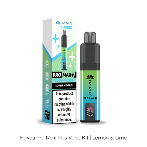 Lemon and Lime Hayati Pro Max Plus vape kit device and packaging on a plain background