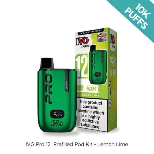 Lemon and Lime IVG PRO 12 prefilled pod kit and packaging on a plain background