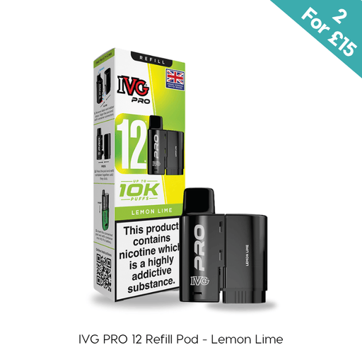 Lemon and Lime IVG PRO 12 prefilled replacement pod pack on a plain background
