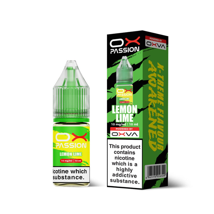 Lemon Lime Ox Passion Nic Salt E-Liquid by Oxva with retail box and packaging.