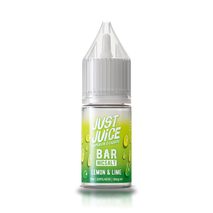 Lemon and Lime nic salt e-liquid 10ml bottle by Just Juice Bar Salts on a plain background