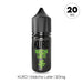 A sleek black bottle labeled "Matcha Latte Nic Salt E-Liquid by Kuro" from Riot Squad features green text, a logo, and a circle in the top right displaying "20mg". Below, the text reads: KURO | Matcha Latte | 20mg. This UK-made e-liquid contains nic salt for a smooth vaping experience.