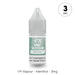 A small 10ml plastic bottle of V4 Vapour - Menthol E-Liquid by V4 Vapour, featuring a green label, childproof cap, and 3mg nicotine content. The text on the image reads "3 MG. Available at Vape Direct In Milton Keynes