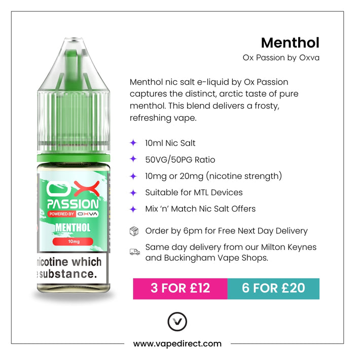 Menthol Nic Salt Eliquid by Ox Passion | Vape Direct Menthol Nic Salt Eliquid by Ox Passion | Vape Direct
