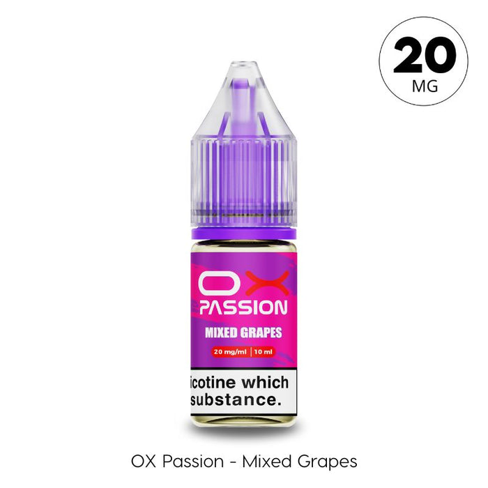 Mixed Grapes 20mg OX Passion Nic Salt by Oxva. A rich blend of sweet purple grapes and crisp, tart green grapes for a full-bodied vape at Vape Direct Milton Keynes.