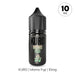 A black bottle labeled Momo Fuji Nic Salt E-Liquid by Kuro with 10mg displayed in a circle at the top right. The text Riot Squad | Momo Fuji Nic Salt E-Liquid by Kuro | 10mg appears below the bottle, highlighting this Japanese peach vape nic salt e-liquid.