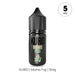 A sleek black bottle labeled with Japanese characters and a 5 MG circle is marked "KURO | Momo Fuji | 5mg," showcasing Riot Squad’s Momo Fuji Nic Salt E-Liquid—an inspired vape capturing the delicate essence of Japanese peach.