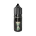 A black bottle with a ribbed cap, labeled "Momo Fuji Nic Salt E-Liquid by Kuro" from Riot Squad, features a light green Japanese character below the text and delivers the authentic essence of Japanese peach vape in every drop.