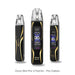 The Oxva Xlim Pro 3 Pod Kit in Pro Gold Carbon. Three detailed views from different angles highlight its modern design and integrated 1 inch HD digital display, which provides clear, easy-to-read information.