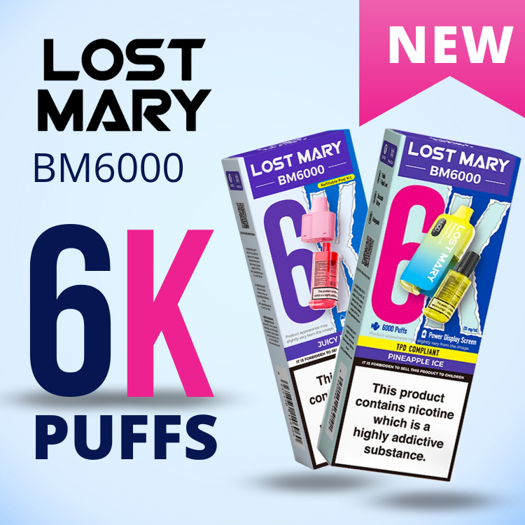 Lost Mary BM6000 6K Puff Prefilled Pod Kits availabe on 2 for £20 at Vape Direct Milton Keynes and Buckingham.