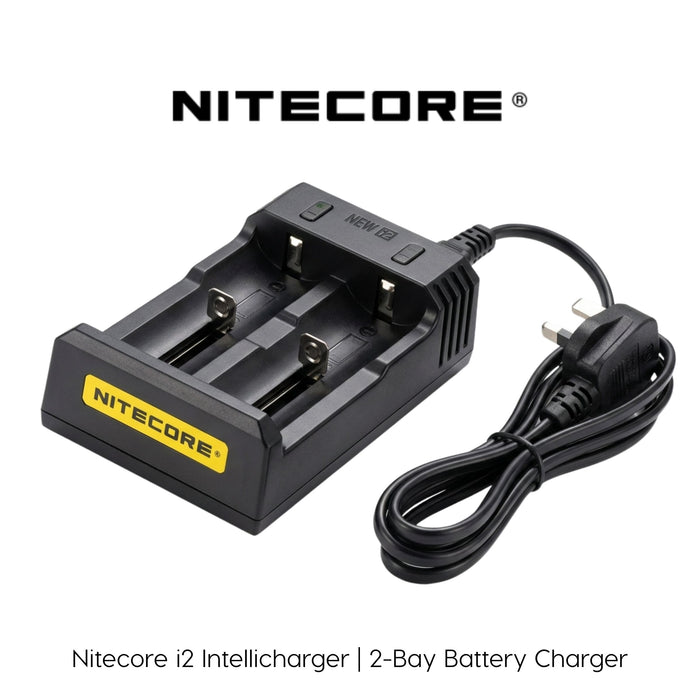 Nitecore i2 Intellicharger front view with charging slots and uk plug