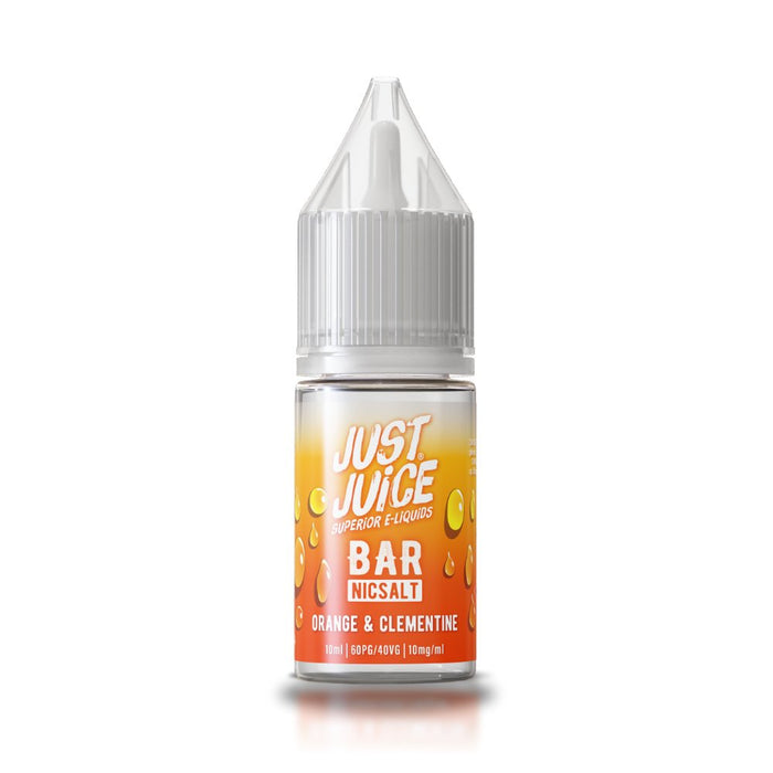 Orange and Clementine nic salt e-liquid 10ml bottle by Just Juice Bar Salts on a plain background