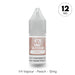 A 10ml plastic bottle of V4 Vapour - Peach E-Liquid (12mg) features a gray cap and peach-accented label. Text reads "V4 Vapour - Peach - 12mg," making it ideal for Mouth To Lung vape enthusiasts. Available at Vape Direct In Milton Keynes