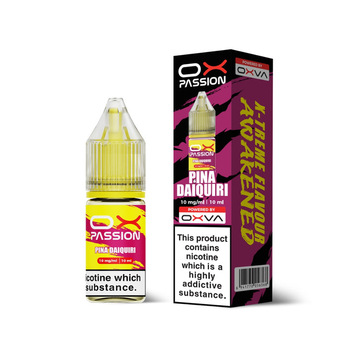 Pina Daiquiri Ox Passion Nic Salt E-Liquid by Oxva with retail box and packaging.