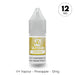V4 Vapour - Pineapple 10ml E-Liquid features a yellow label with “Product contains nicotine” and a “12 MG” circle at the top right, highlighting this flavorful pineapple blend. Available at Vape Direct In Milton Keynes