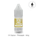 A 10ml bottle of V4 Vapour - Pineapple E-Liquid features a yellow label with a circle showing "6mg" in the top right corner and text reading: V4 Vapour - Pineapple - 6mg. Available at Vape Direct In Milton Keynes