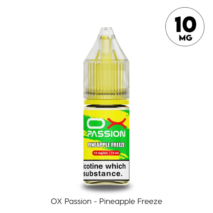 Pineapple Freeze nic salt e-liquid 10ml bottle by Ox Passion, 10mg strength