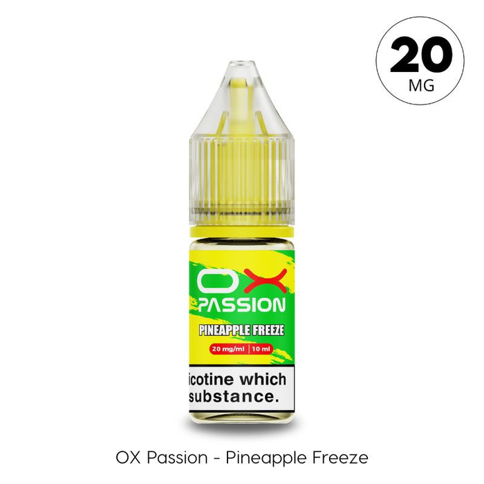 Pineapple Ice 20mg OX Passion Nic Salt by Oxva. A sugary pineapple and ice menthol flavoured e-liquid avaialble at Vape Direct in Milton keynes and Buckingham.