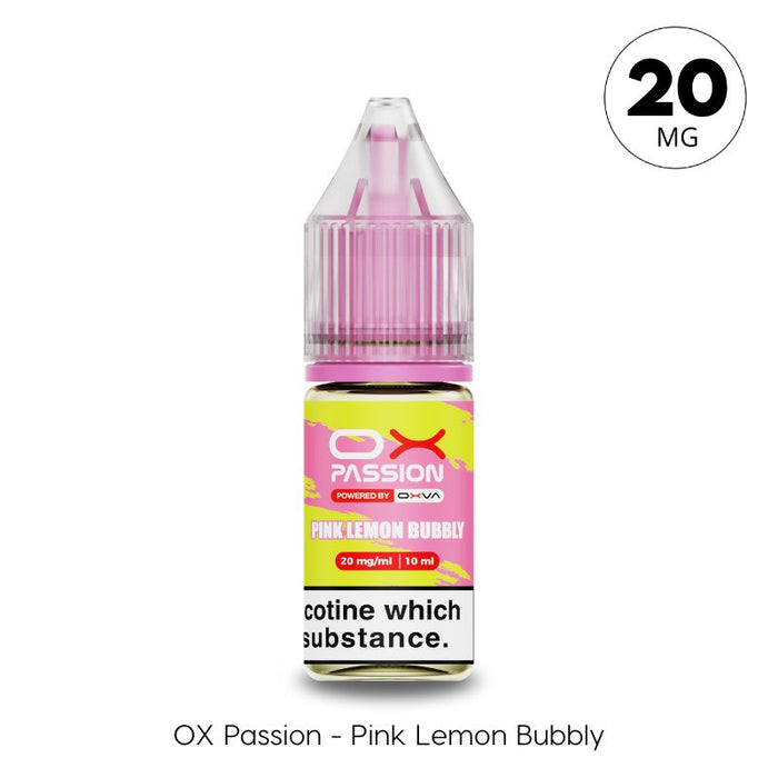 Pink Lemon Bubbly 20mg OX Passion Nic Salt by Oxva. A fizzy pink lemonade flavoured e-liquid available at Vape Direct in Milton Keynes and Buckingham.