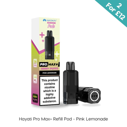 Pink Lemonade Hayati Pro Max Plus prefilled pod and refill container on a plain background