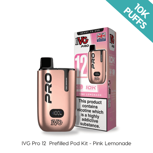 Pink Lemonade IVG PRO 12 prefilled pod kit and packaging on a plain background