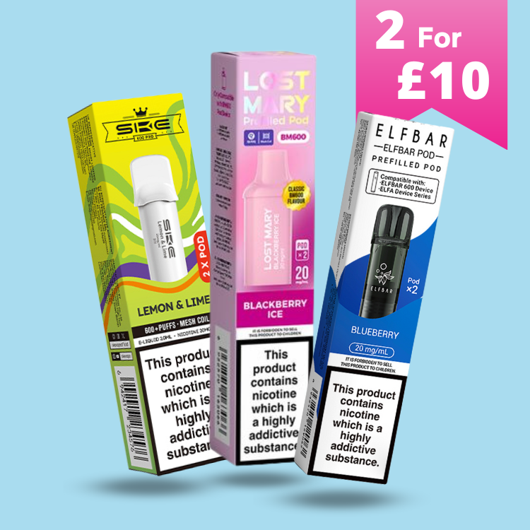 ske crystal pro, elf bar 600 and lost mary bm600 prefilled pods. 2 for £10 mix n match at vape direct milton keynes.