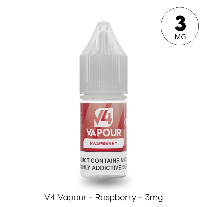 V4 Vapour - Raspberry 10ml E-Liquid (3mg): ideal for MTL vape fans seeking fruity flavor. Available at Vape Direct In Milton Keynes