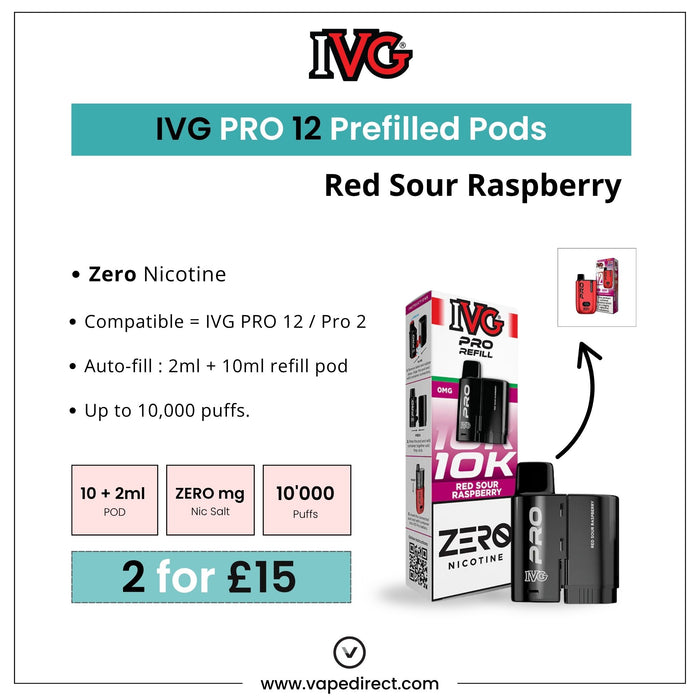 Red Sour Raspberry - Zero Nic - IVG PRO 12 Pods