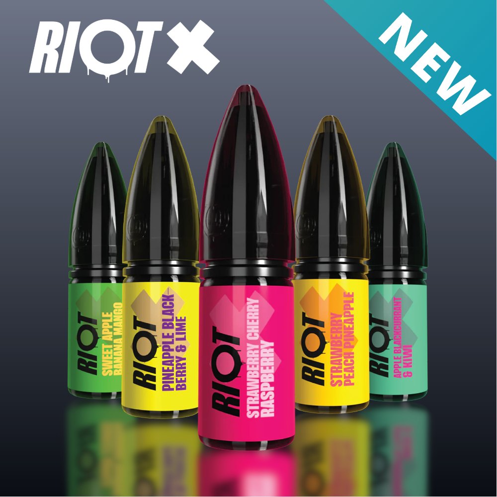 Discover the new Riot X nic salt flavours online and in store at Vape Direct in Milton Keynes and Buckingham