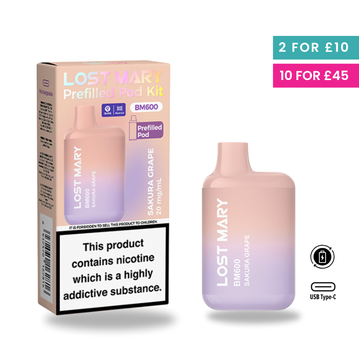 Sakura Grape | Lost Mary BM600 Pod Kit | Vape Direct Sakura Grape | Lost Mary BM600 Pod Kit | Vape Direct