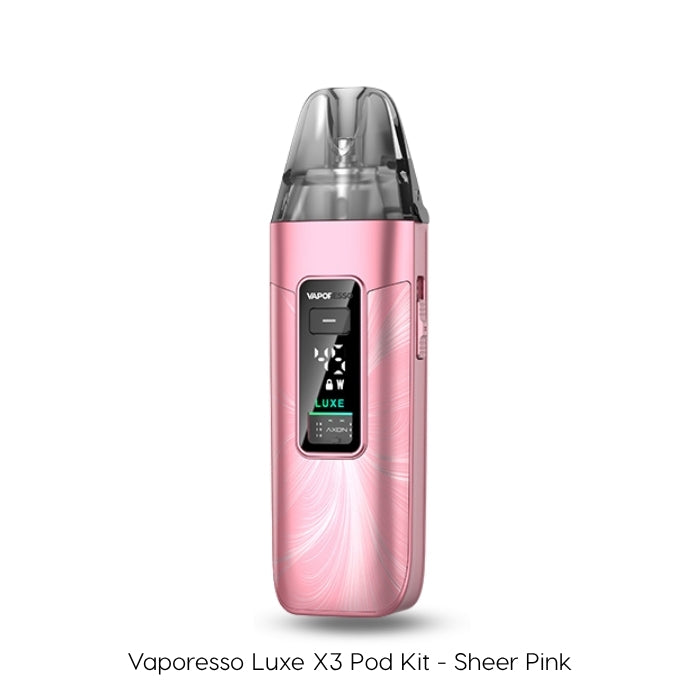 Vaporesso Luxe X3 Pod Kit in Sheer Pink – feather wave finish with LED display
