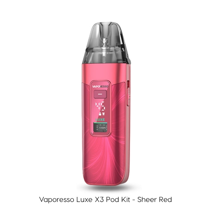 Vaporesso Luxe X3 Pod Kit in Sheer Red – wave finish with LED display