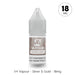 A 10ml bottle of V4 Vapour - Silver And Gold E-Liquid, labeled 18 MG nicotine, comes with a gray cap and highlights this premium tobacco vape option from the V4 Vapour brand. Available at Vape Direct In Milton Keynes