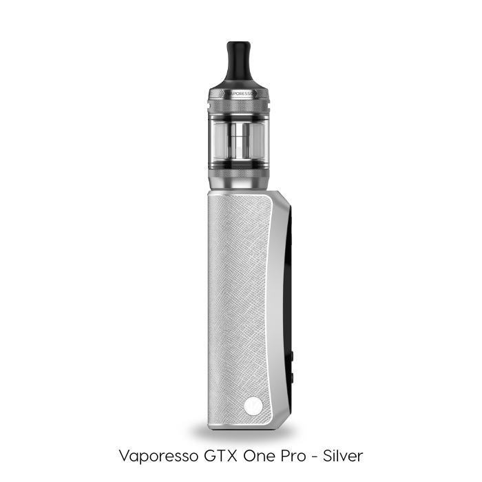 Silver Vaporesso GTX One Pro vaping device on a white background